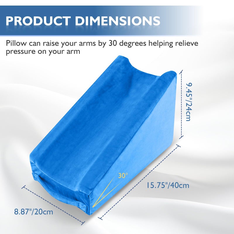Hossmily Arm Elevation Pillow  Arm Wedge Elevation Pillow Excellent  Ergonomic Elbow Support Pillow for Sleeping Arm Pads Elbow Pillow with Removable Pillow Case-Blue - Image 4